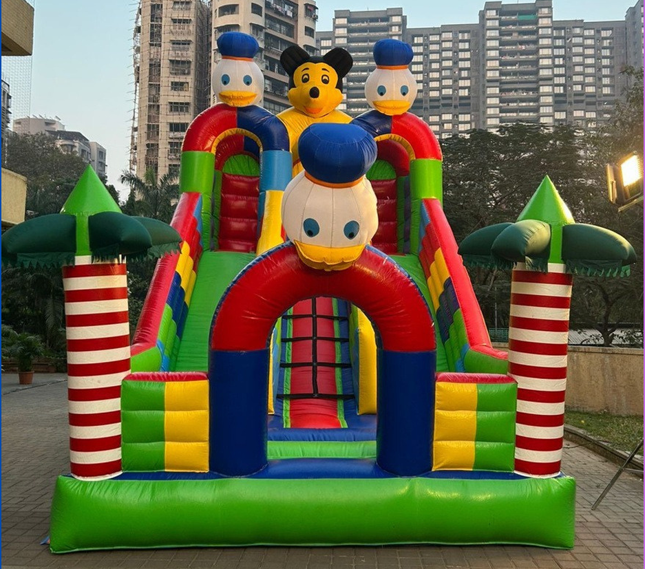 Mickey-themed double slide inflatable for kids