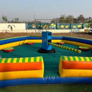 Eliminator inflatable game with rotating arm challenge
