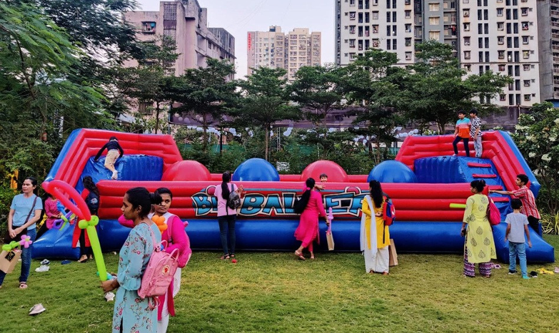 Large inflatable game arena setup for kids events and gatherings