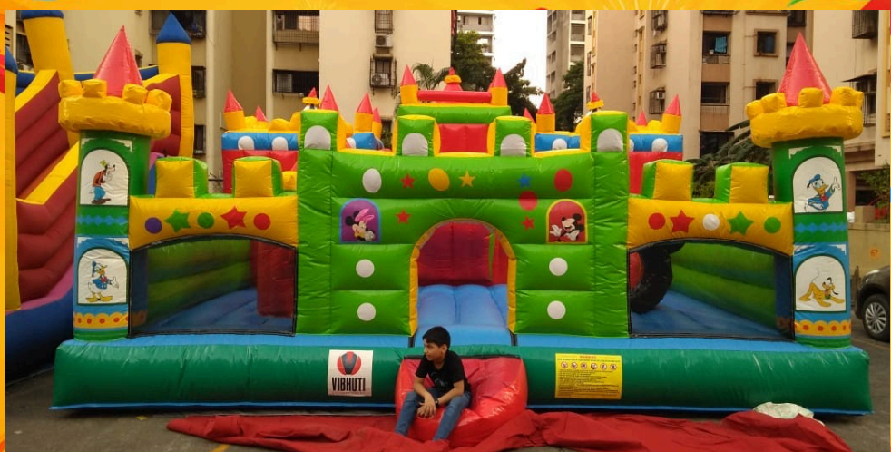 Mickey-themed inflatable fun city for kids’ parties and events