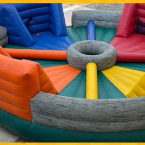 Inflatable bungee run game with lanes and safety straps